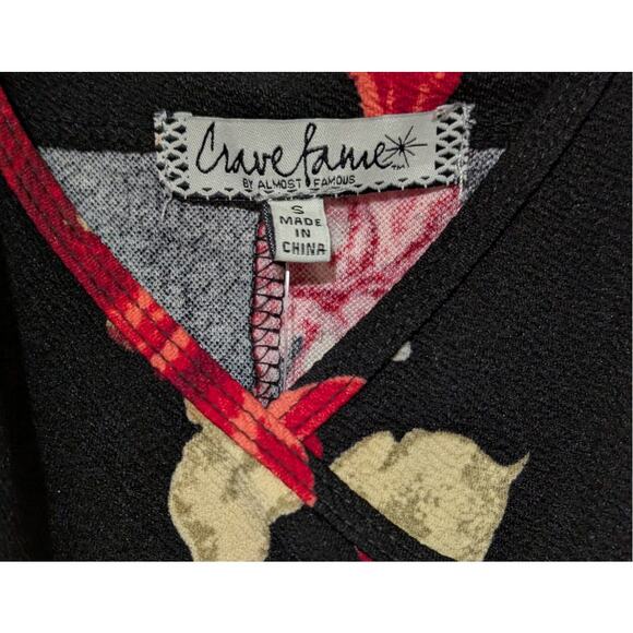 Crave Fame Black/Red Floral Faux-Wrap Sleeveless V-Neck Mini Dress Womens Size S - Picture 5 of 12